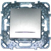 Одноклавишный кнопочный выключатель  с подсветкой  SE Unica Top, алюминий