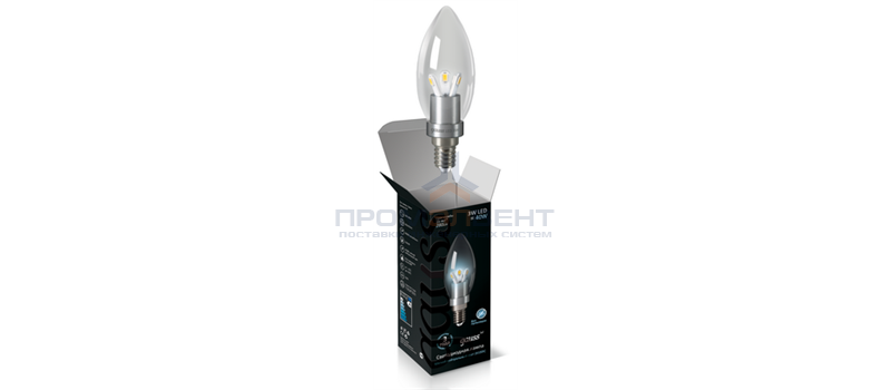 Лампа Gauss LED Candle Crystal clear 3W E14 4100K 1/10/100