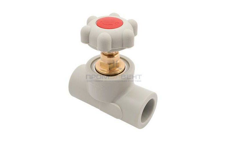 Кран вентильный FV-Plast - 50 (для полипропиленовых труб под пайку, цвет серый, ручка барашек)