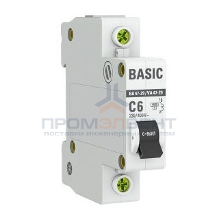 Автоматический выключатель EKF Basic ВА 47-29 1P 6А (C) 4,5кА (автомат электрический)