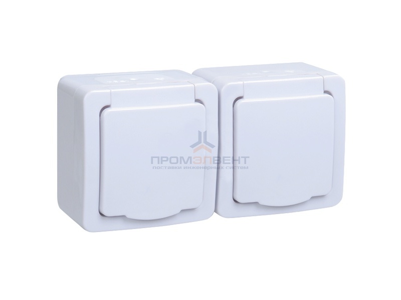 РСб22-3-ГПБб Розетка двойная с з/к о/у IP54 (цвет крышки: белый) ГЕРМЕС PLUS