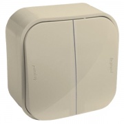 Выключатель двухклавишный Legrand Quteo слоновая кость [уп 20шт]