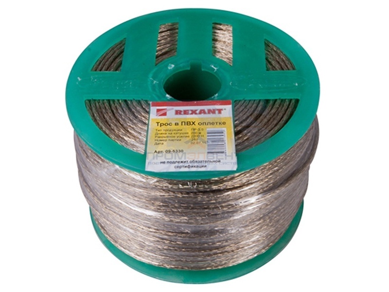 Трос стальной d3.0 мм в ПВХ изоляции, катушка 200 метров